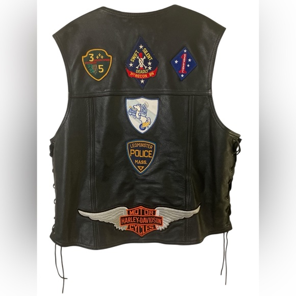 Harley Davidson Police Motorcycle Vest Size XL Patched Leather Blue Knights - Picture 2 of 16